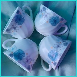 4 piece teacup set cute blue flowers